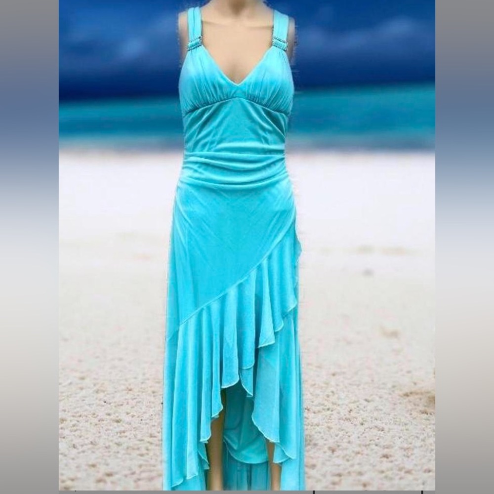 Y2K Turquoise Mermaidcore Glittery Ruffle Prom Dress